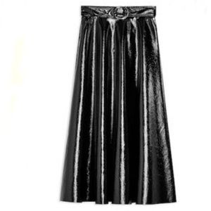 Topshop Vinyl Black Faux Patent Leather Midi Skirt 2